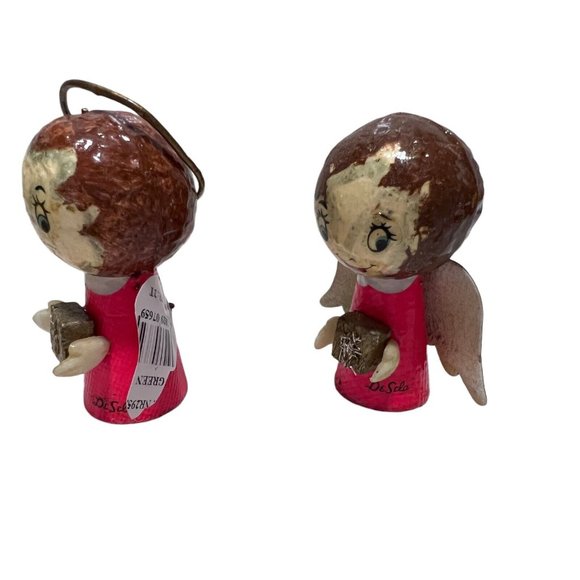 De Sela Angel Christmas Ornament Paper Mache Styrofoam Mexico Vintage Set of 2 - Picture 5 of 10